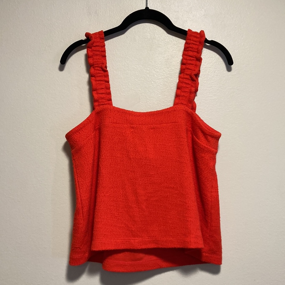 Madewell Coral/Red Tank Top, 100% Cotton, Size Medium, Tie Front with Key Hole - Picture 2 of 5
